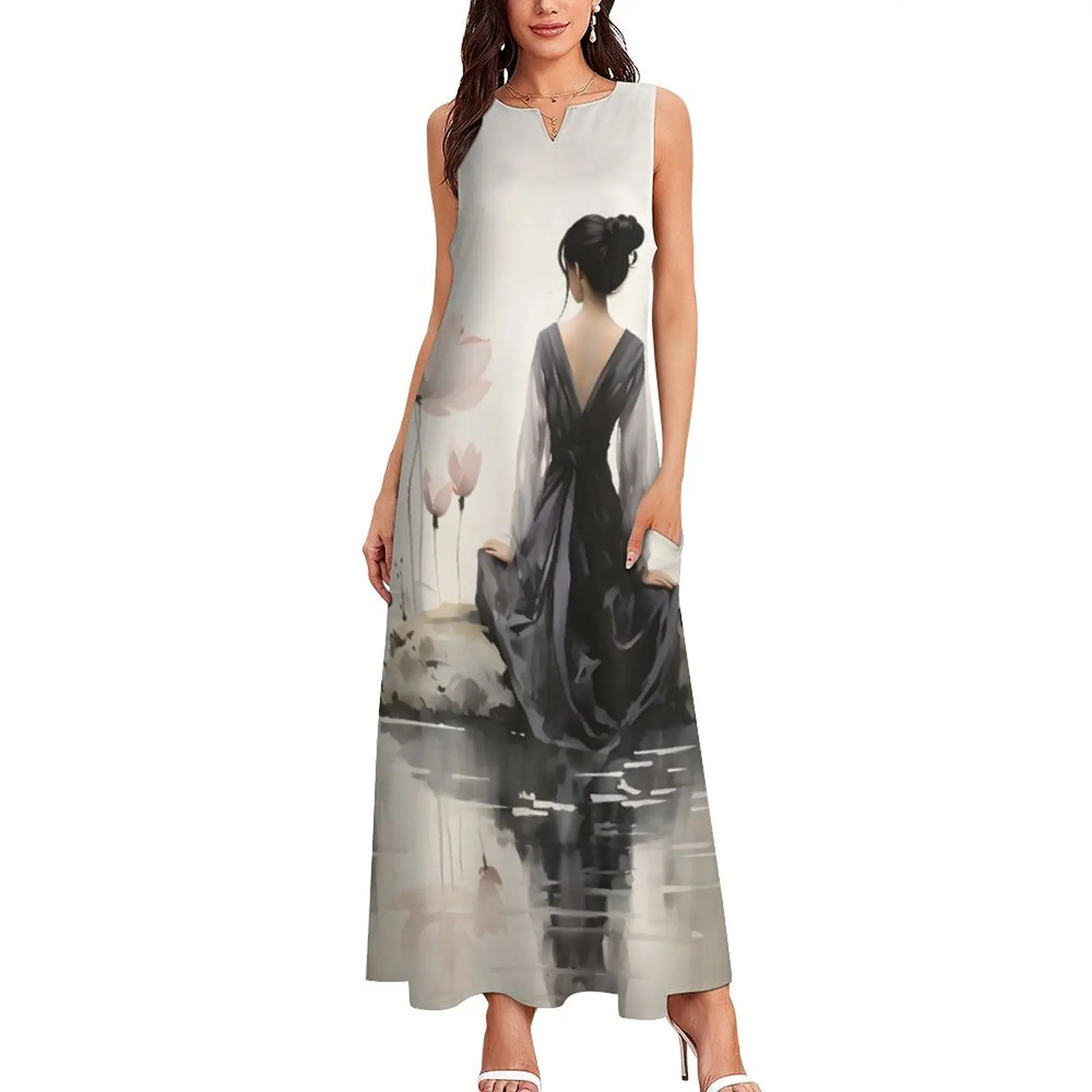 Lotus Serenity: Inked Tranquility Long Dress Summer skirt birthday dress for women luxury 2025