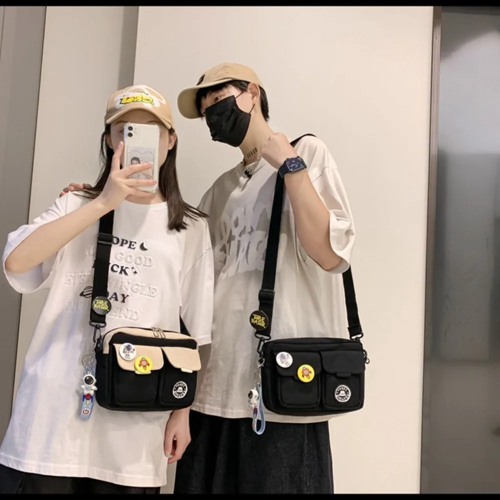 Fashion Versatile Men's Crossbody Bag Large Capacity Retro Shoulder Bag with Pendant Japanese Style Messenger Bag Unisex