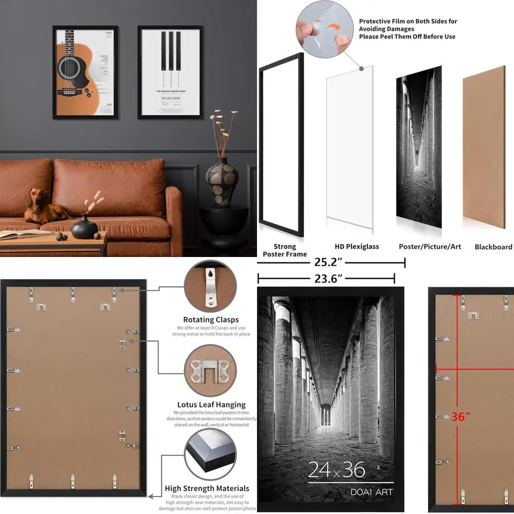 

Набор из 2 черных рам для плакатов 24x36 с HD-плексигласом для настенного искусства — горизонтальное или вертикальное крепление