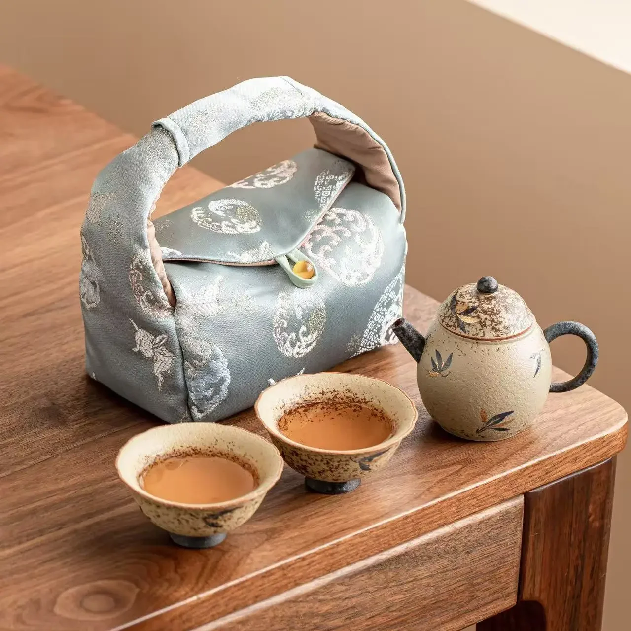 Blue and White Flint Red 1Pot 2Cups Travel TeaSet Hand-painted Orchid Ceramic Teapot Teacup Outdoor Picnic Portable Drinking Tea