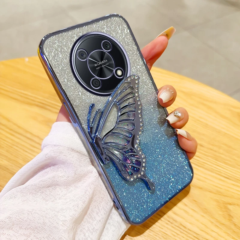 

For Huawei Nova Y90 Phone Case Nova Y90 Case Gradient Glitter Butterfly Quicksand Plating Soft Silicone Nova Y90 Back Cover Y 90