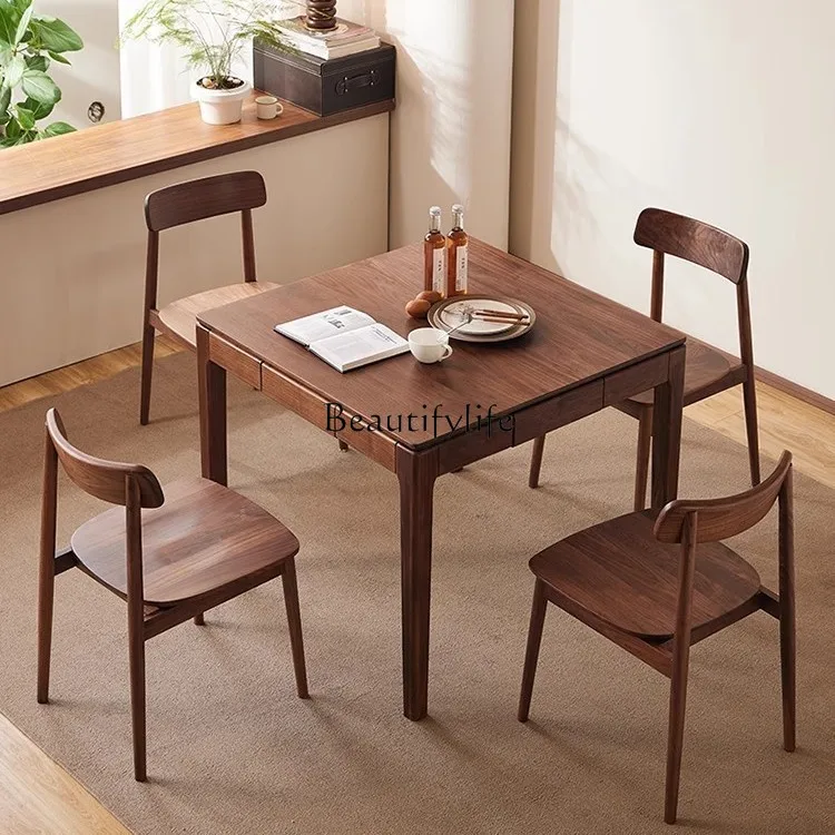 طاولة طعام من الخشب الصلب من خشب الجوز الأسود في أمريكا الشمالية، طاولة مربعة لبطاقة الشطرنج المنزلية الصغيرة