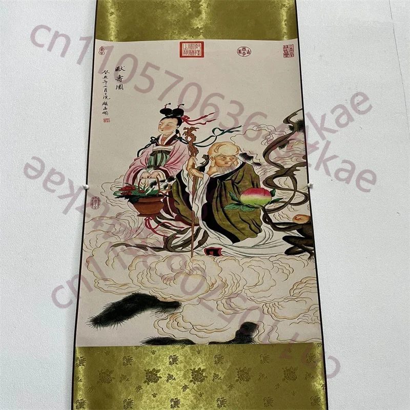 China Old Scroll Wall hanging Rice Paper Watercolor Ink painting Zhao Mengfu's Longevity Offering Picture