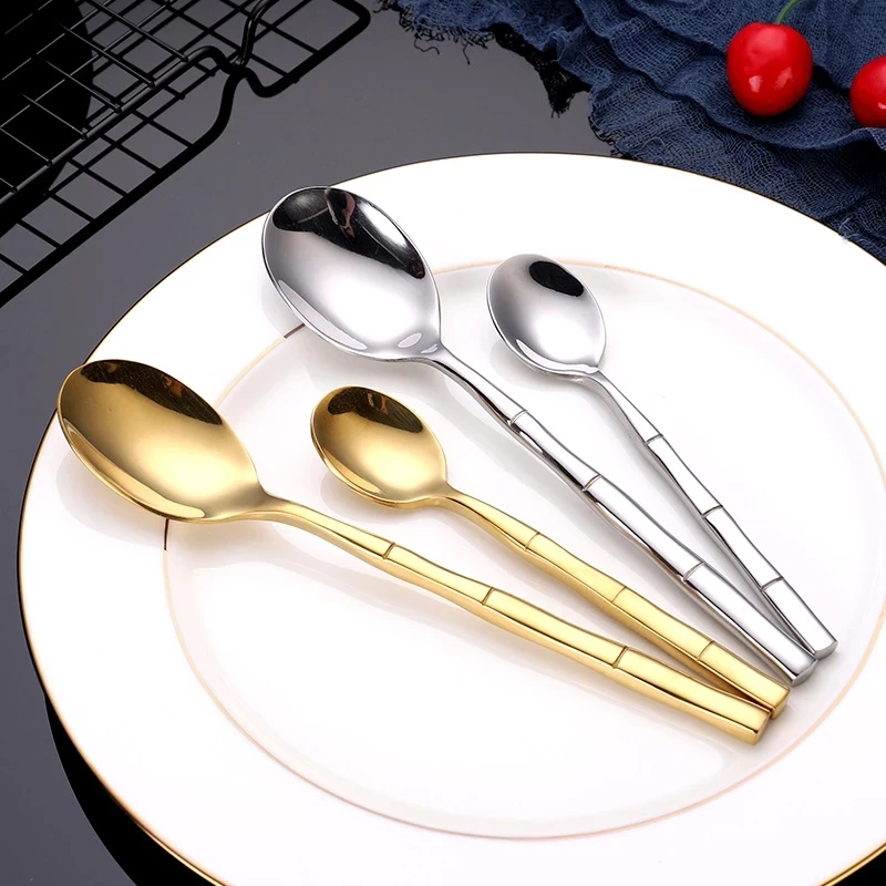 Stainless Steel Tableware Set Bamboo Festival Design Cutlery Knife Fork Spoon Flatware Set High Quality Golden Dinnerware Set