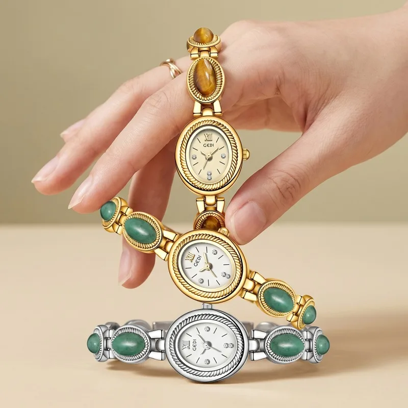 Adornlink Elegant Green Jade Quartz Bracelet Jewelry Wristwatch High-End Luxury Fashion Dress Watch for Women Lady Gift