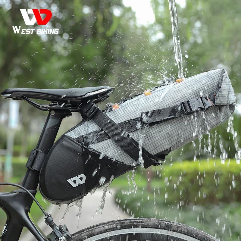 WEST BIKING Bicycle Saddle Bag 10L Foldable Under Seat Bike Bag 100% Waterproof Tools Pannier MTB Road Cycling Tail Rear Bag