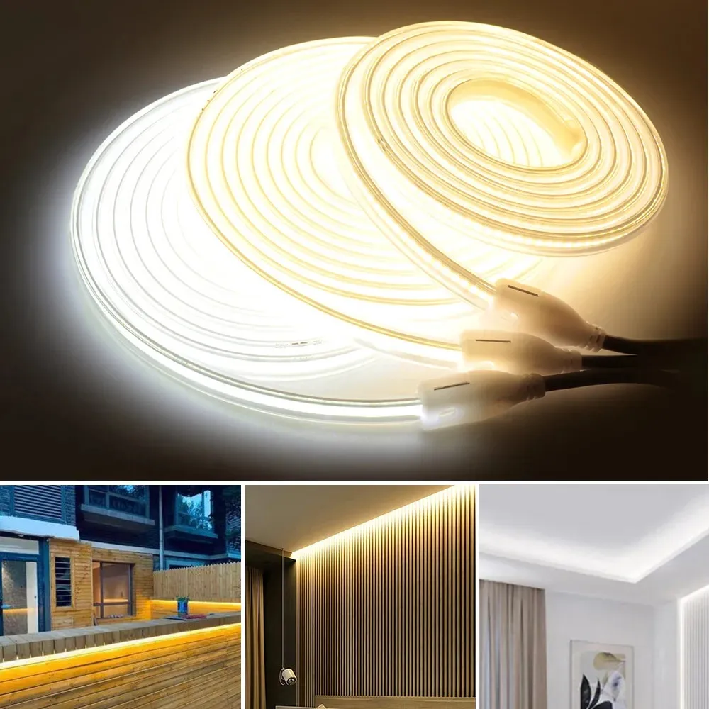 10/5/4/3/2m 220V COB Led Strip Light With Power Plug 288LED/m Super Bright Waterproof CRI 90 Linear Lighting Flexible Ribbon