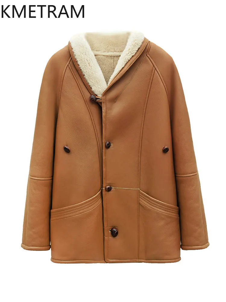 

KMETRAM Natural Turkey Merino Sheepskin with Wool Attached Coats Warm Winter Jacket 73cm Real Fur Coat Woman Clothing 2026 шуба