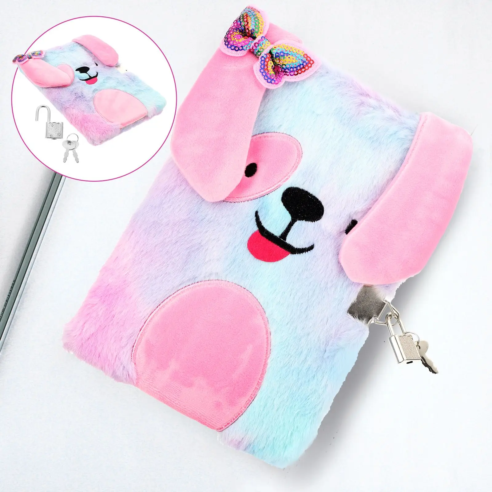 Carnet de notes verrouillable A4, papier lisse, coque en peluche de dessin animé, rechargeable en métal, pour filles de 8 à 12 ans, étudiants, voyageurs, écriture