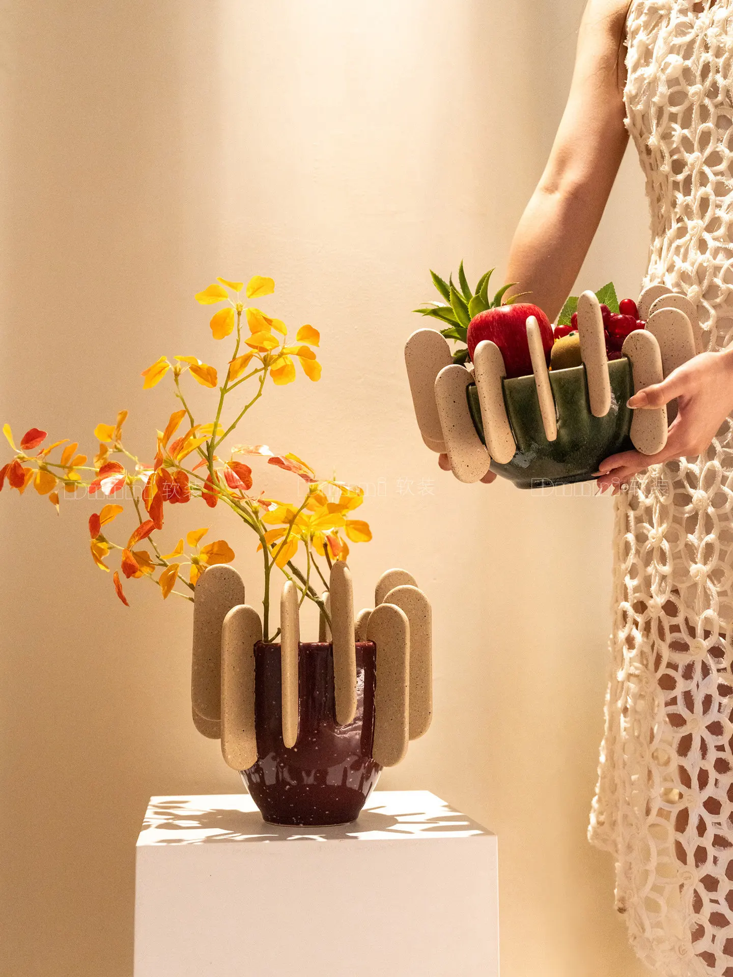 

Wind Flower Ware Fruit Plate Living Room Tea Table Model Room Creative Vase Hotel Villa Homestay Decoration