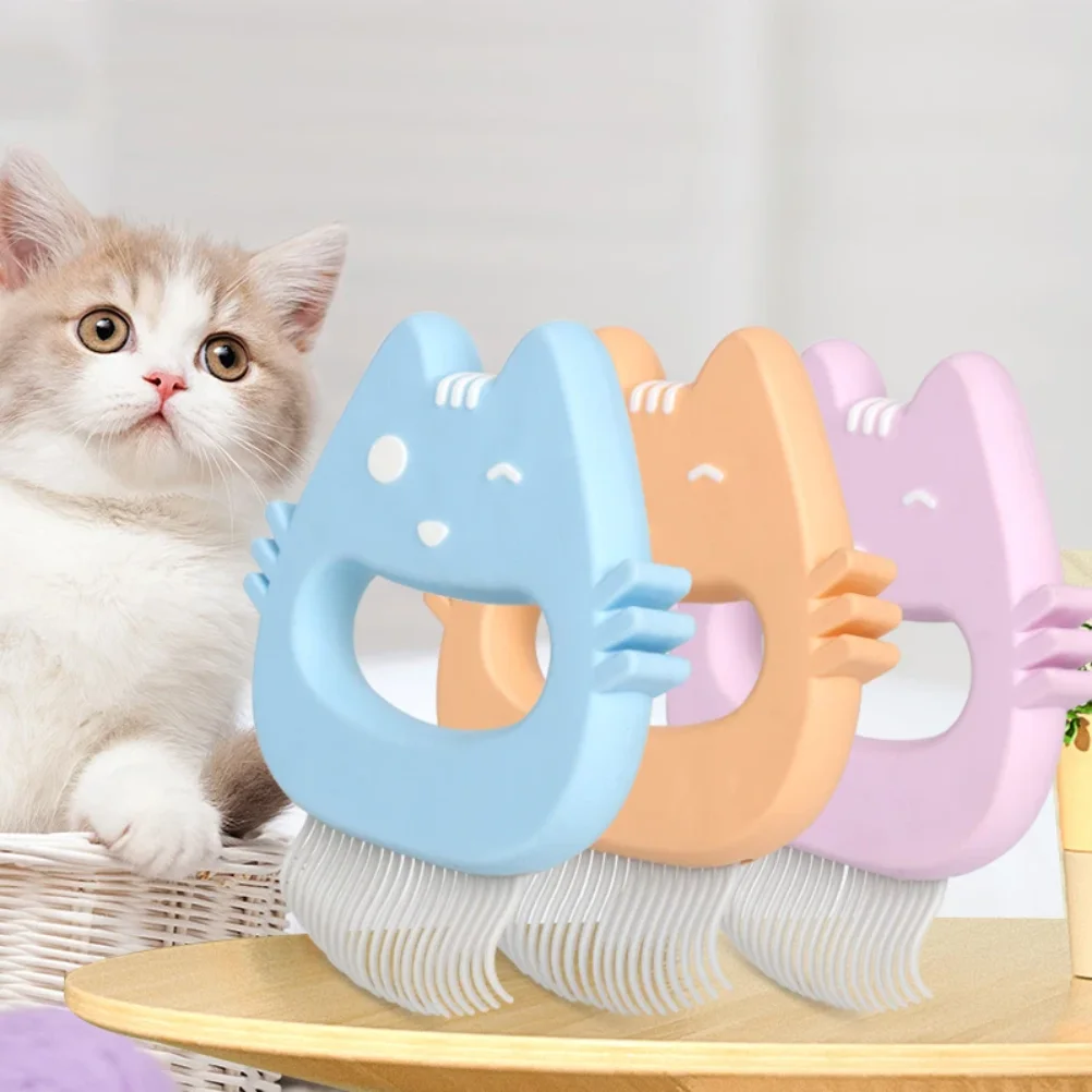 Cute Cat Shell Comb Soft Bent Needle Cat Head Shape Cat Floating Hair Comb Plastic Cat Hair Removal Needle Comb Pet Supplies