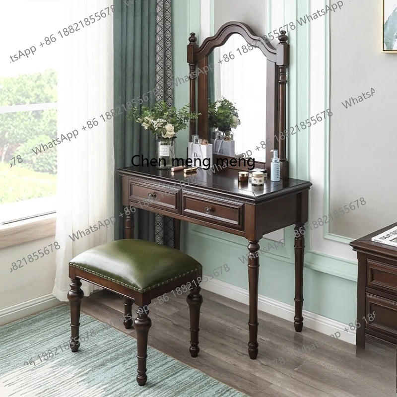 

American solid wood dresser master bedroom light luxury simple European retro integrated makeup table makeup stool