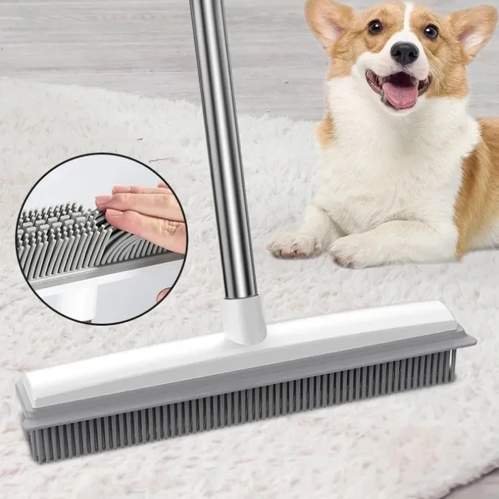 Rubber Broom Household Fur Remover Broom for Floors Carpets Tiles Windows Gardens Sweeping No Scratch Carpet Rake for Pets Hair