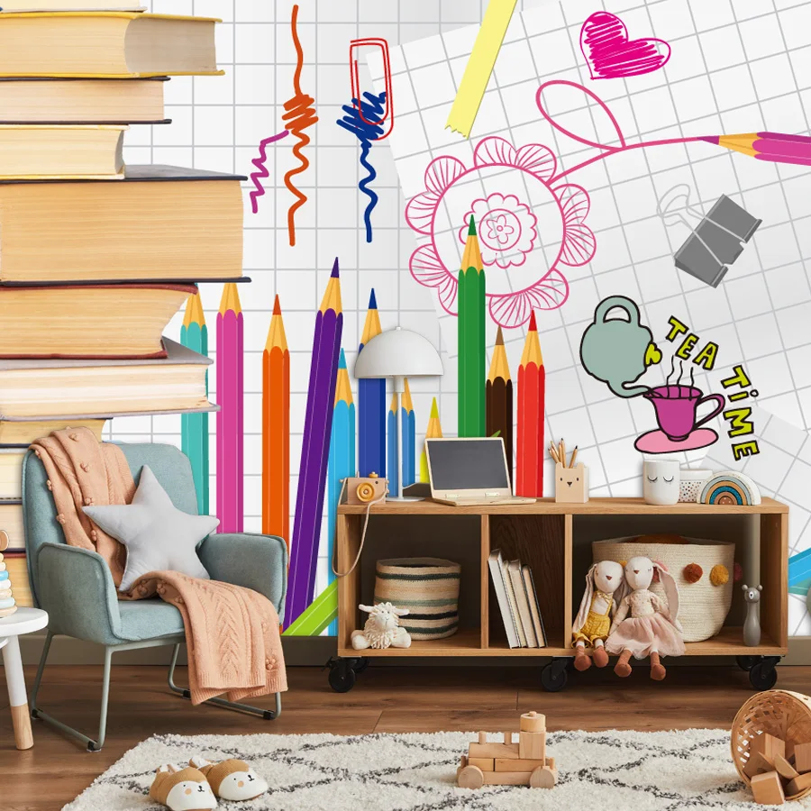 Custom Easy to Apply Peel and Stick Wallpaper for Living Room Books Drawing Wall Papers Home Decor Nursery Kids Baby Bed Murals