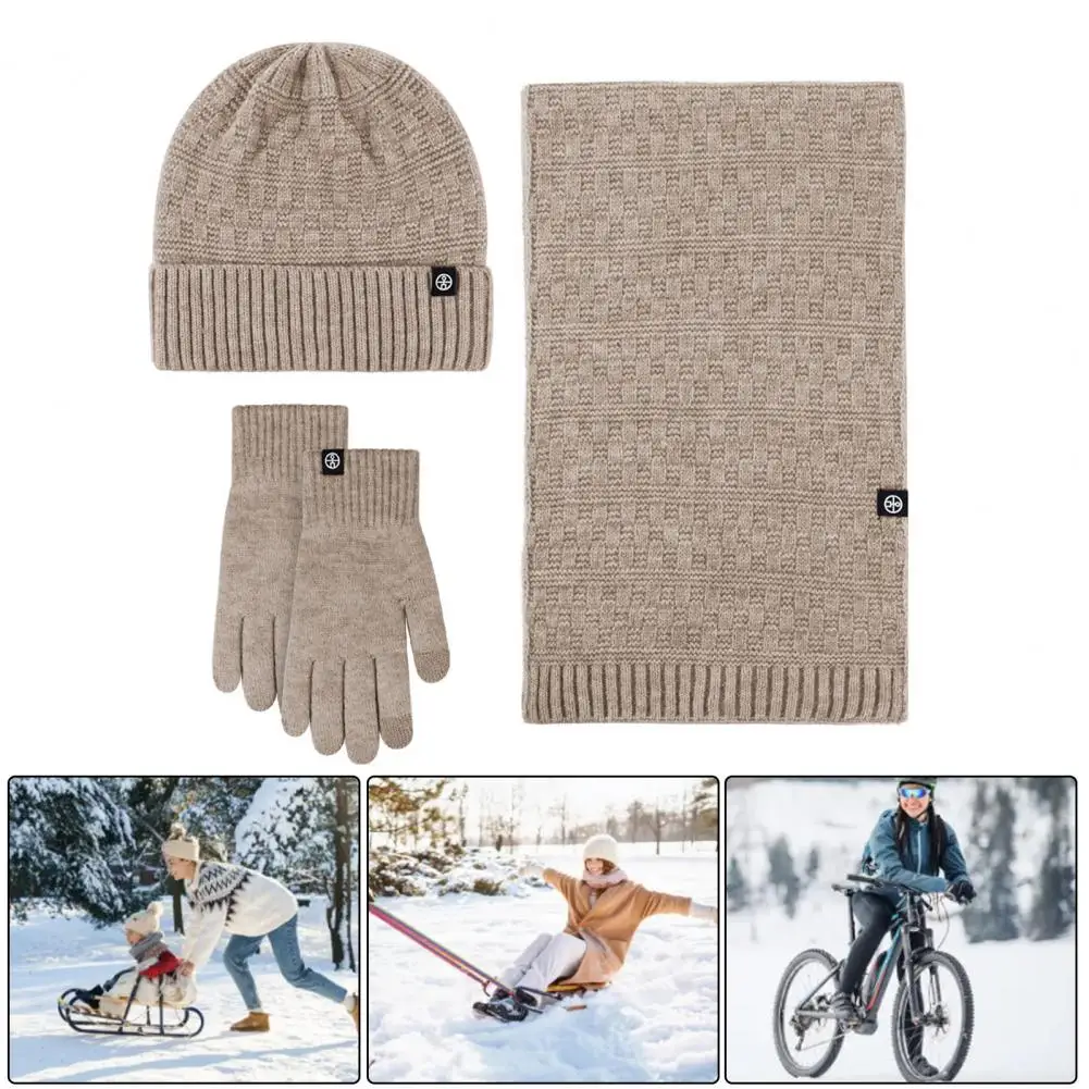 Knitted Scarf Winter Outdoor Cycling Skiing Dome Neck Wrap Set with Thick Knitted Warm Cap Scarf Gloves Windproof for Men