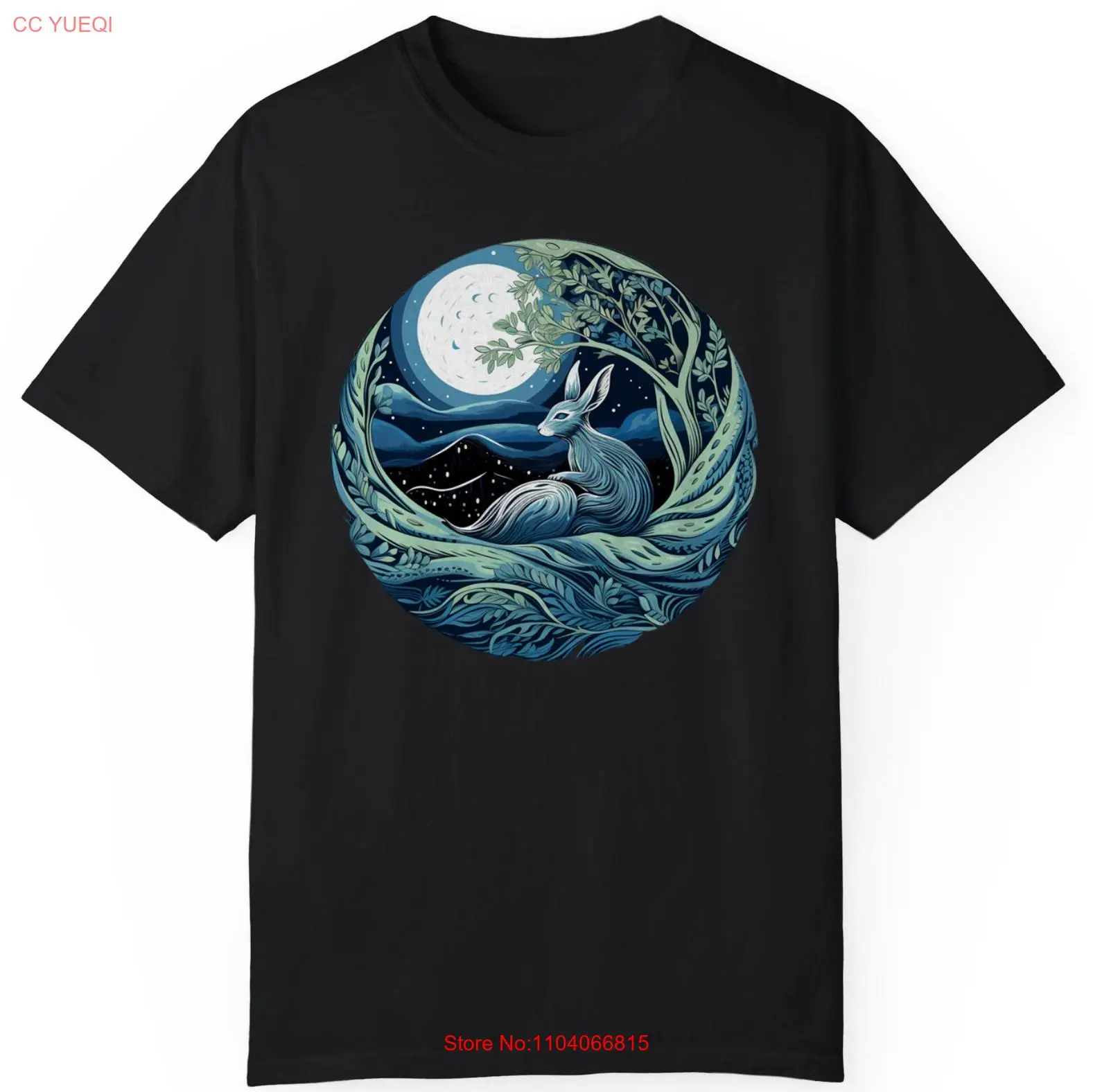 Rabbit Sitting Tree With Full Moon Hot Hit Gift Unisex T-Shirt S-5XL