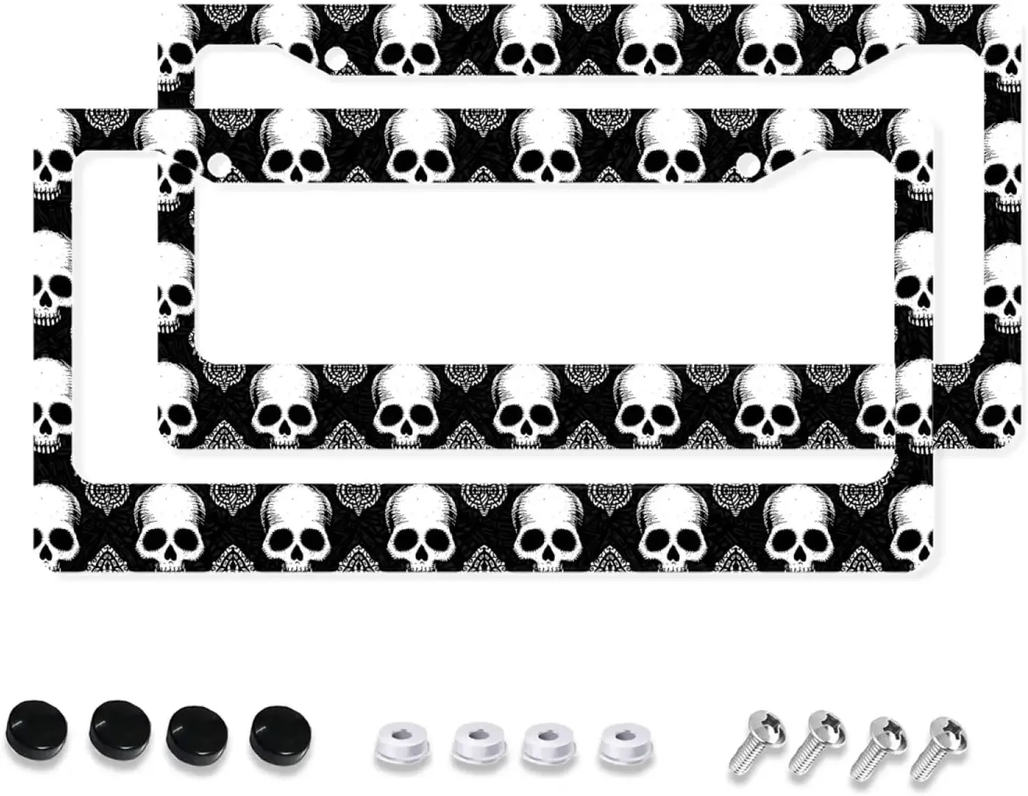 

Cartoon Skull Pattern License Plate Frame 2 Pack License Plate Holder with 2 Holes Car Tag Frame for Women Men US Vehicles