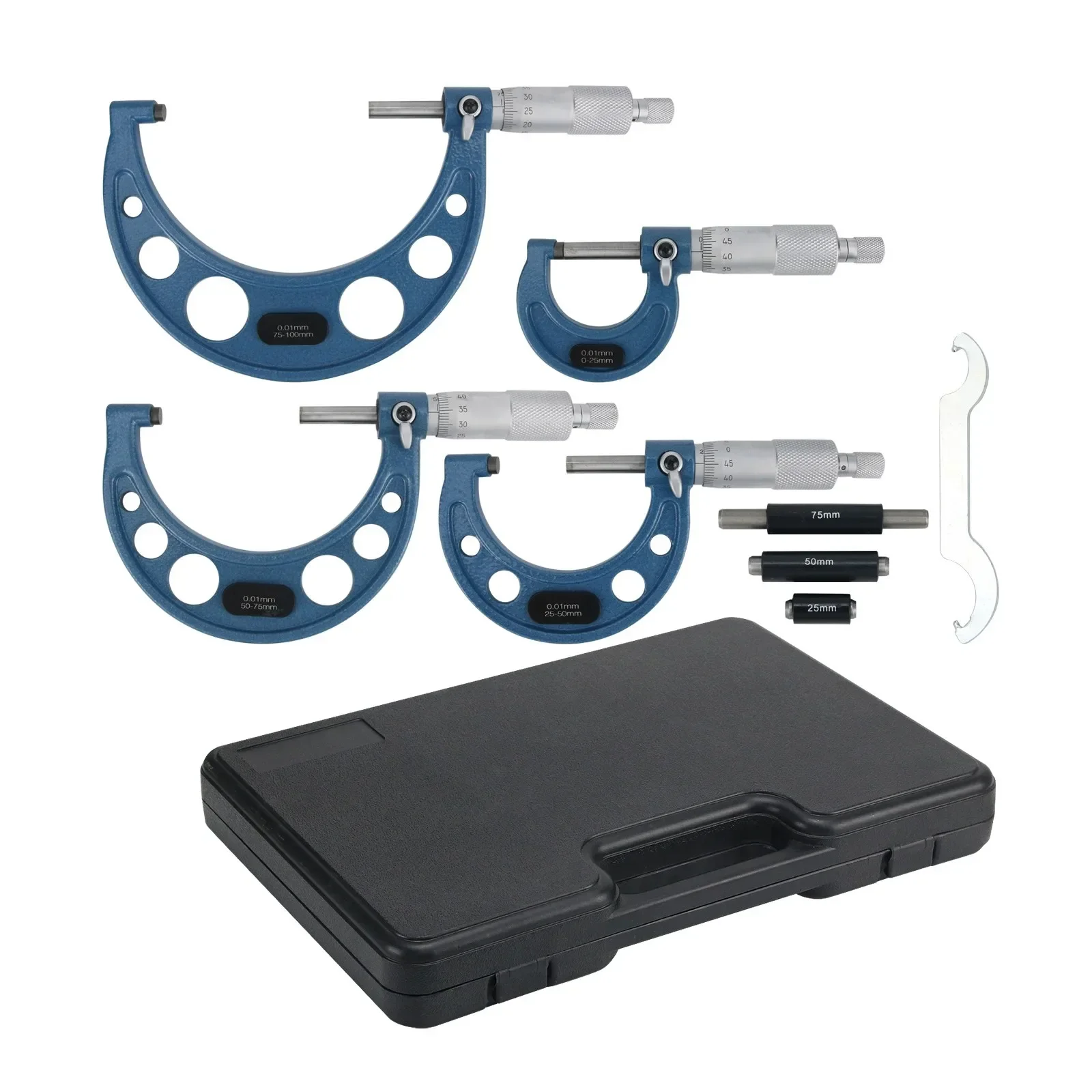 

2026 4pcs 0-100mm Outside Micrometer Set 0.01mm Accuracy Carbide Micrometer Set Metric Gauge Vernier Caliper Gauge Measure Tools