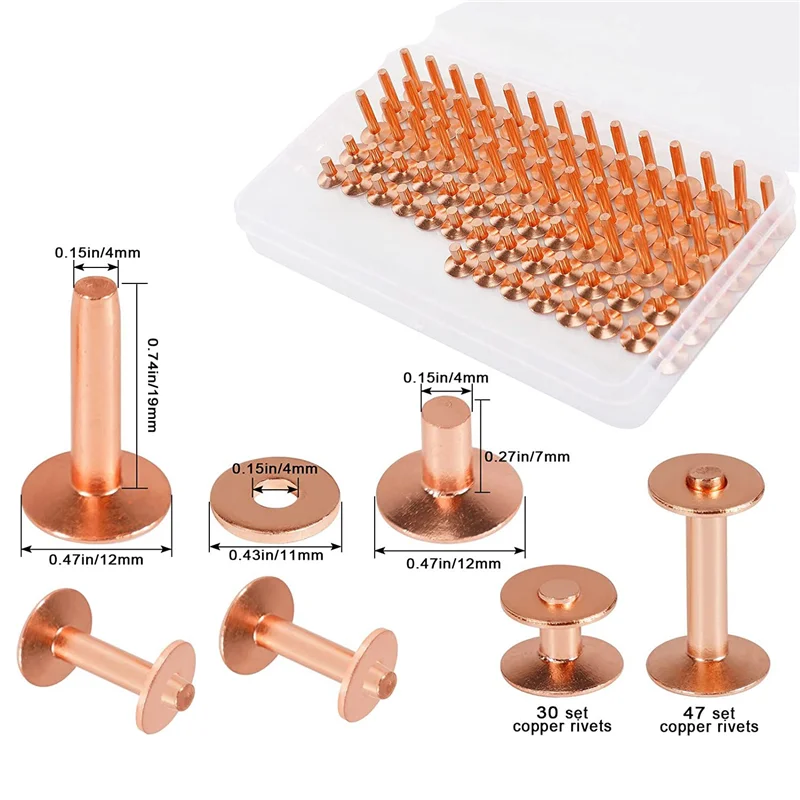 ABRT-154Pcs Copper Rivets For Leather,Smooth Leather Rivets, Pure Copper Rivets And Burrs For Leather Work Jeans Jacket