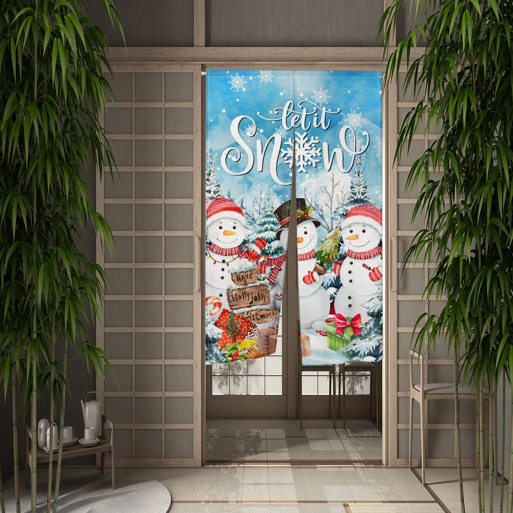 2024 Christmas Decor Door Curtain Noren Japanese Kitchen Short Curtain Living Room Entrance Partition Blackout Opaque Curtains