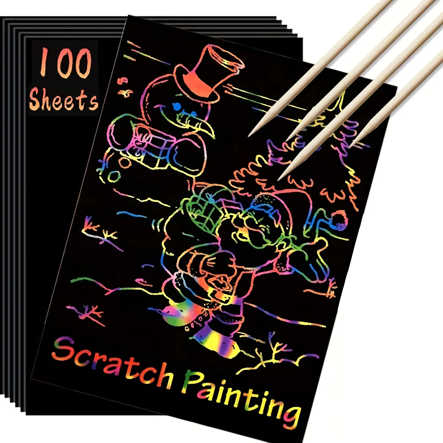 Scratch Paper Art - 100pcs Magic Scratch Off Craft Kit, Rainbow Scratch Magic Drawing Set Paper Pad Board Supply For Children