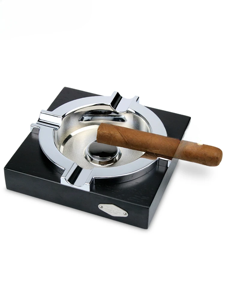 Asbak Cerutu Logam Kayu Solid Alur Ganda Besar