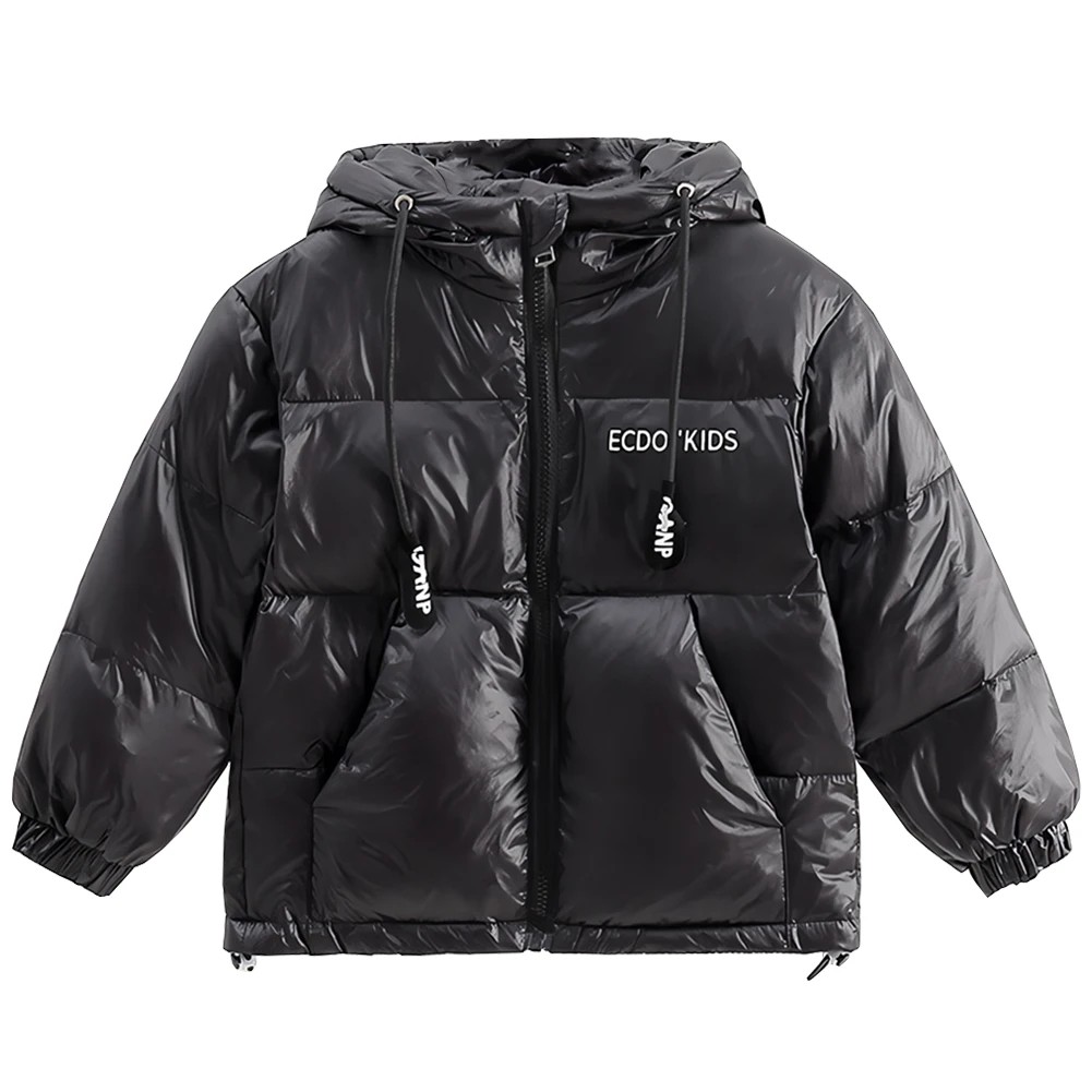 Kids Winter Down Jacket,Lightweight Warm Hooded Boys Puffer Coat,Letter Children's Outerwear,Windproof Drawstring Girls Snowsuit