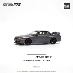 PreSale Pop Race 1:64 Skyline GTR R32 Gun Grey Openable Hood Diecast Diorama Car Model