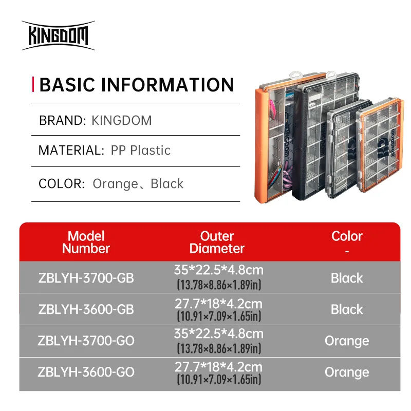 킹덤 3700 3600 낚시 도구 상자 대형 방수 루어 정리함 탈착식 칸막이 포함 하드 베이트 및 도구용