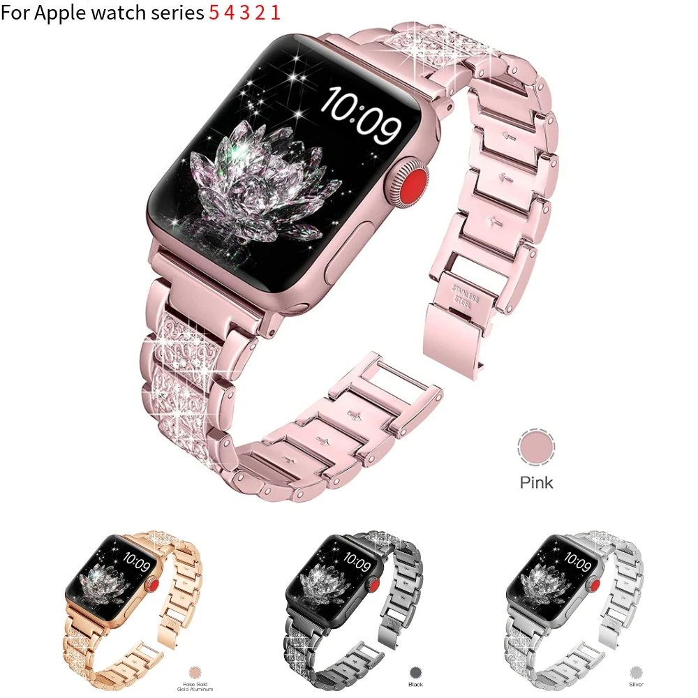 Stainless Steel Watch Strap For Apple Watch Band 44mm 42mm 40mm 38mm Diamond Luxury Replacement Watchband for IWatch 1 2 3 4 5