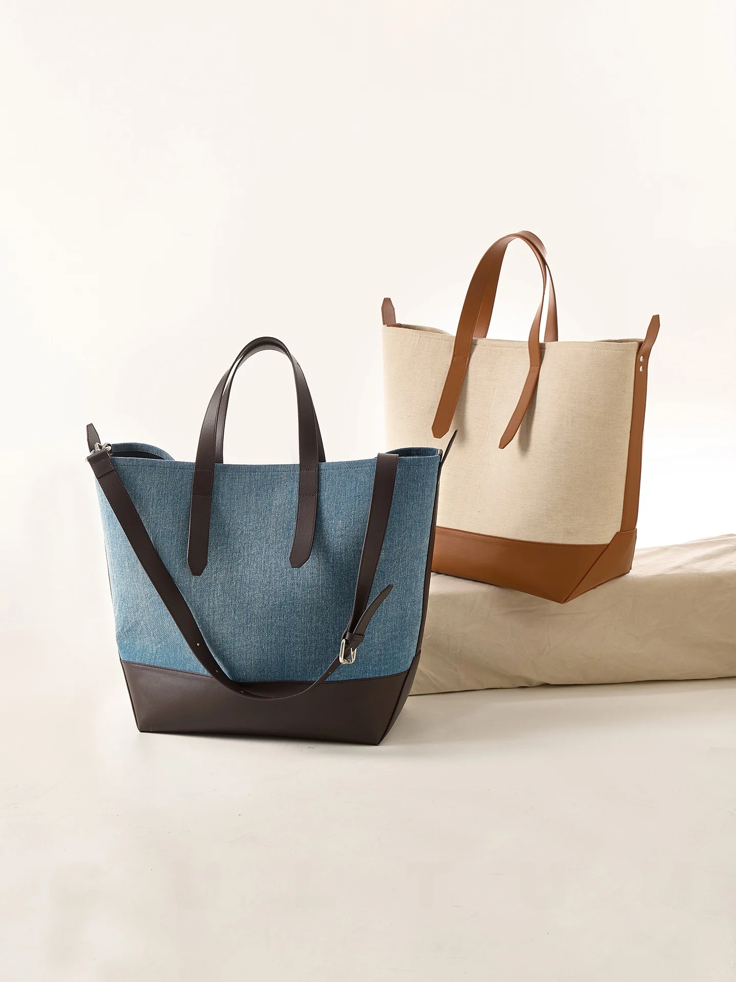 

Adjustable Strap Denim Color Block Large Men's Tote Travel Bag CULTUM Leather Handbag Soft Handle Crossbody Shoulder Bag