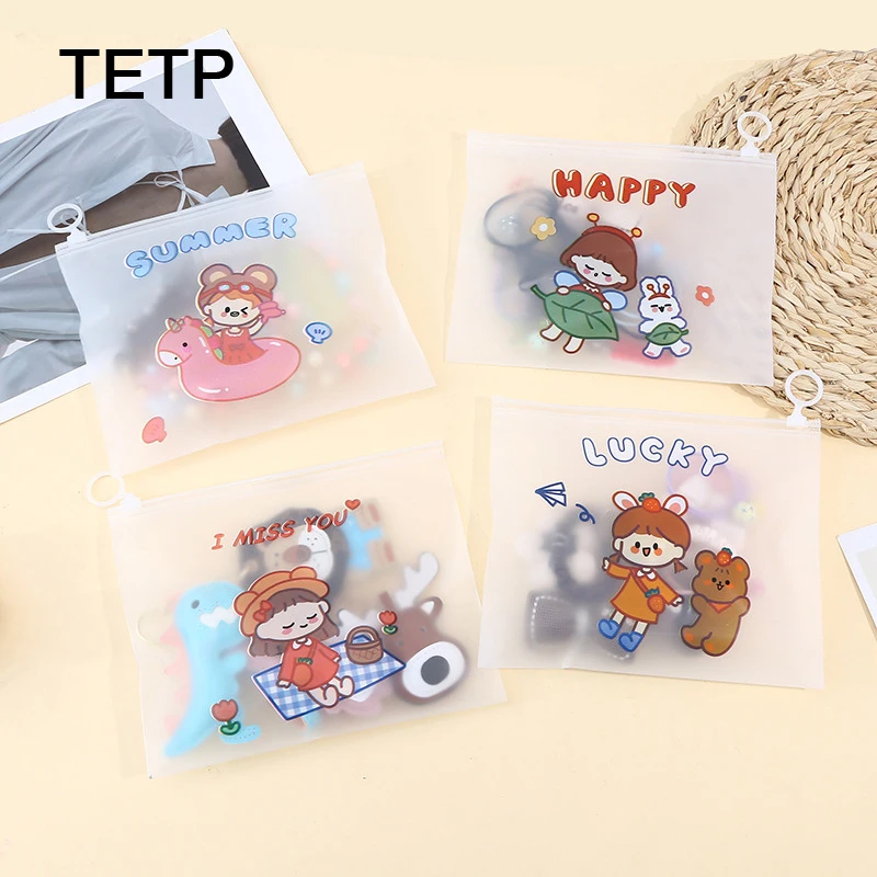 TETP 50Pcs Creative Prints Frosted Zipper Bags With Pull Tabs Home Store Hairpin Jewelry Card Gift Packaging Display Thicken