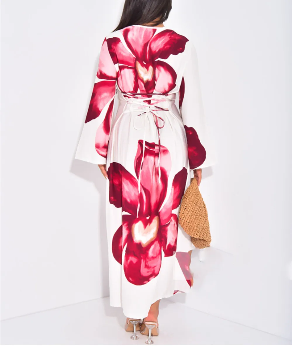 Ropa europea y americana Otoño e Invierno nueva moda vestido de manga larga estampado