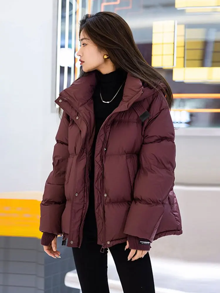 

Женская утепленная хлопковая куртка-пуховик, зимняя повседневная верхняя одежда, фиолетовый цвет, корейская версия, для поездок на работу
