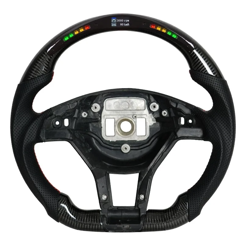 Leather LED Carbon Fiber D-shaped Modified Racing Steering Wheel with Vibration and Heating Function
