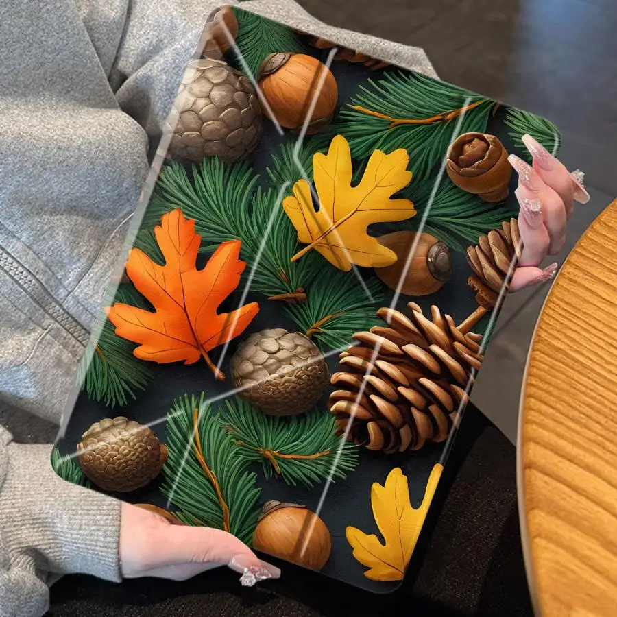 Pinecone Nut Fall with Pencil Slot Case for Apple iPad 9th Air 8 M2 M3 3 12th 11th Pro M4 13 2025 2026 10th Gen Mini 7 6 5 Air