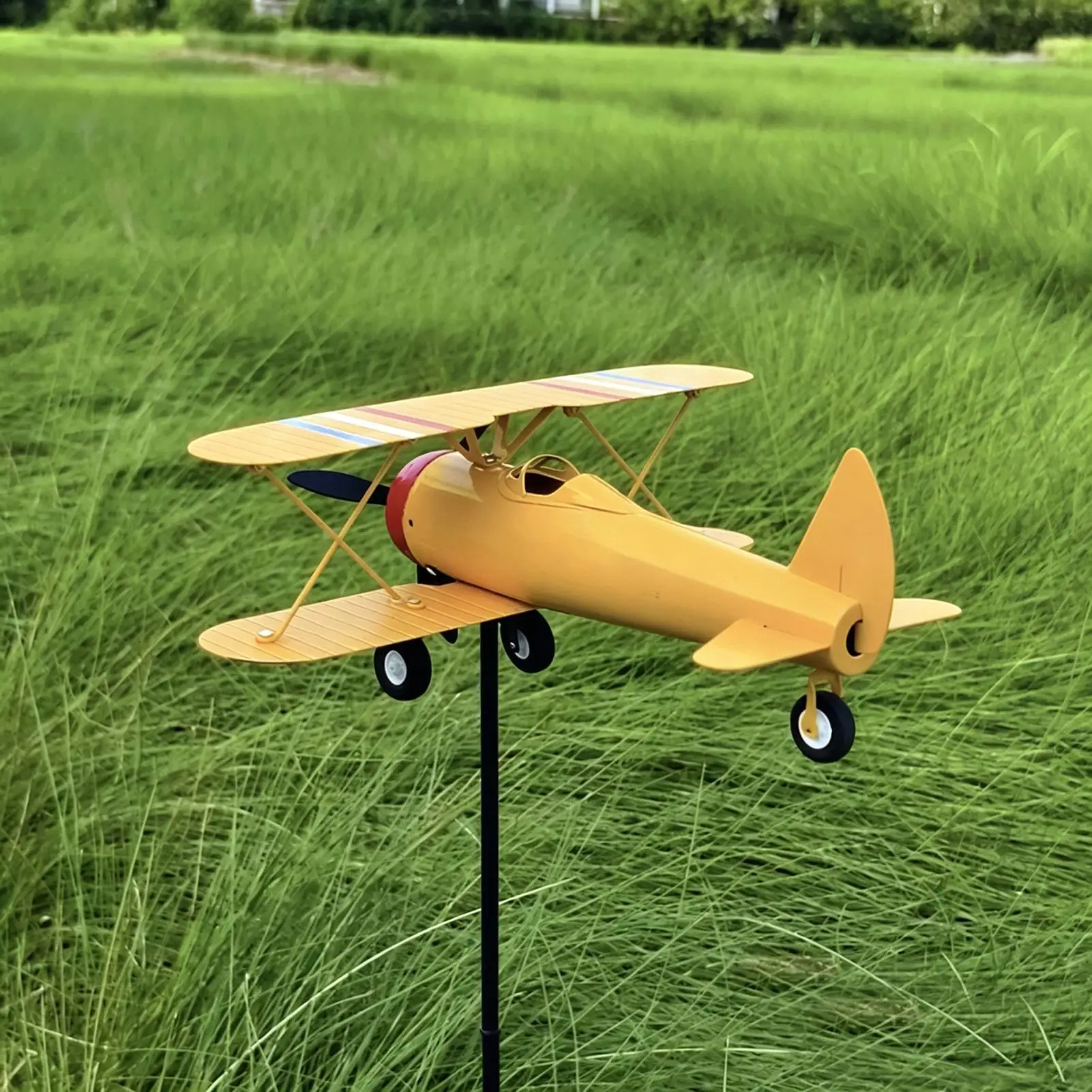 Airplane Weathervane Metal Windmill Wind Measuring Tool Airplane Wind Spinner for Lawn Courtyard Outdoor Patio Deck Backyard