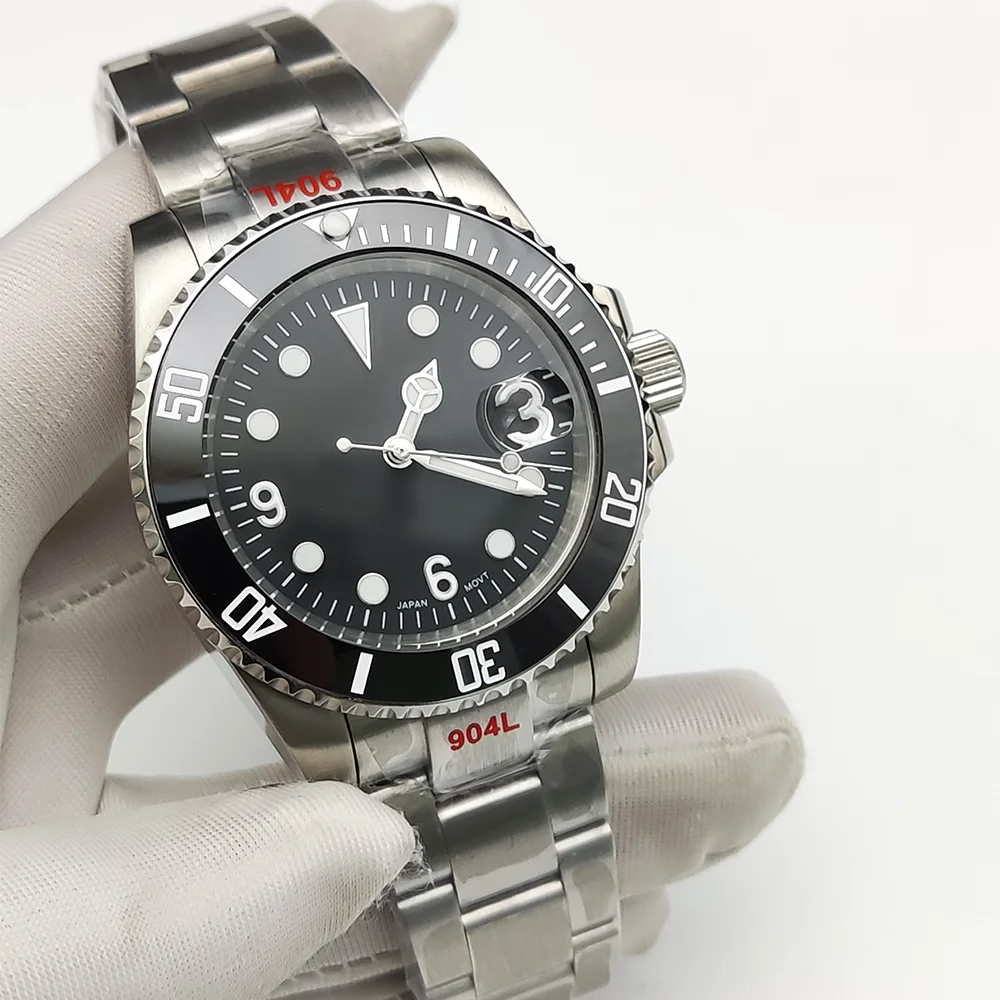 Relógio mecânico NH35 para homem, aço inoxidável, impermeável, corda automática, calendário, luminoso, 40 mm