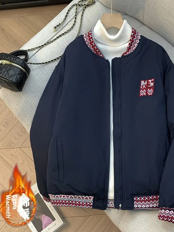 

Корейский японский бейсбольный трикотаж, женский джерси больших размеров в стиле ретро, этнический хлопковый джерт с флорой, свободный крой, длинная молния све