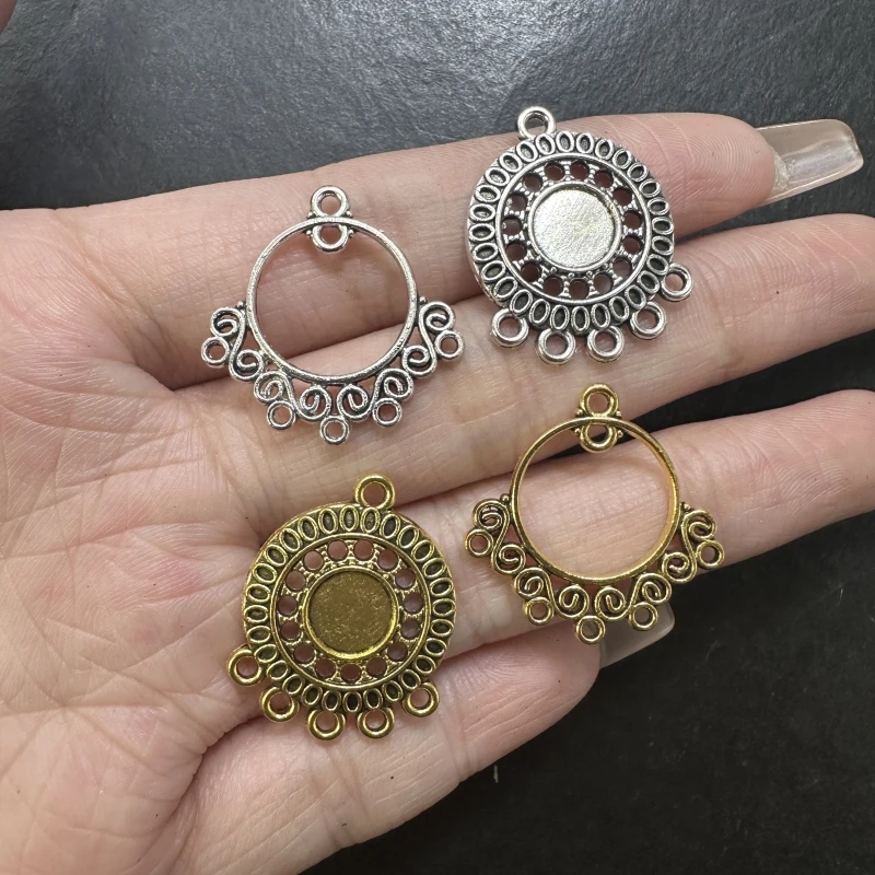 10pcs Tibetan Silver Dream Catcher Hollow Pendant DIY Handmade Necklace Earrings Porous Connector Accessories Wholesale