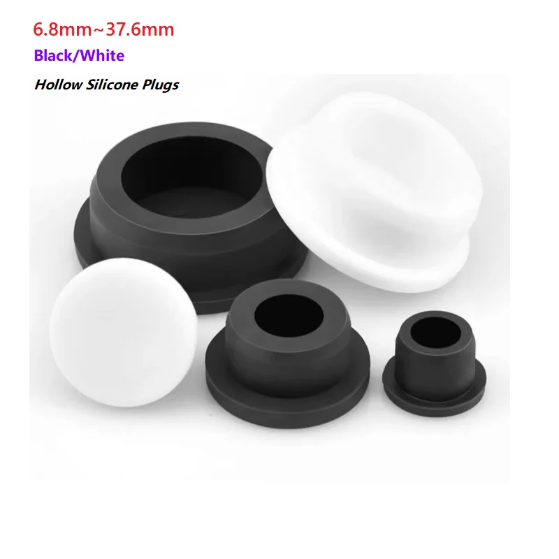 Boring 6,8 mm ~ 37,6 mm Zwart/wit siliconen rubberen afdichting Gatpluggen Holle blinde eindkap Stofdichte plug Pijpinzetstukken T-type stop