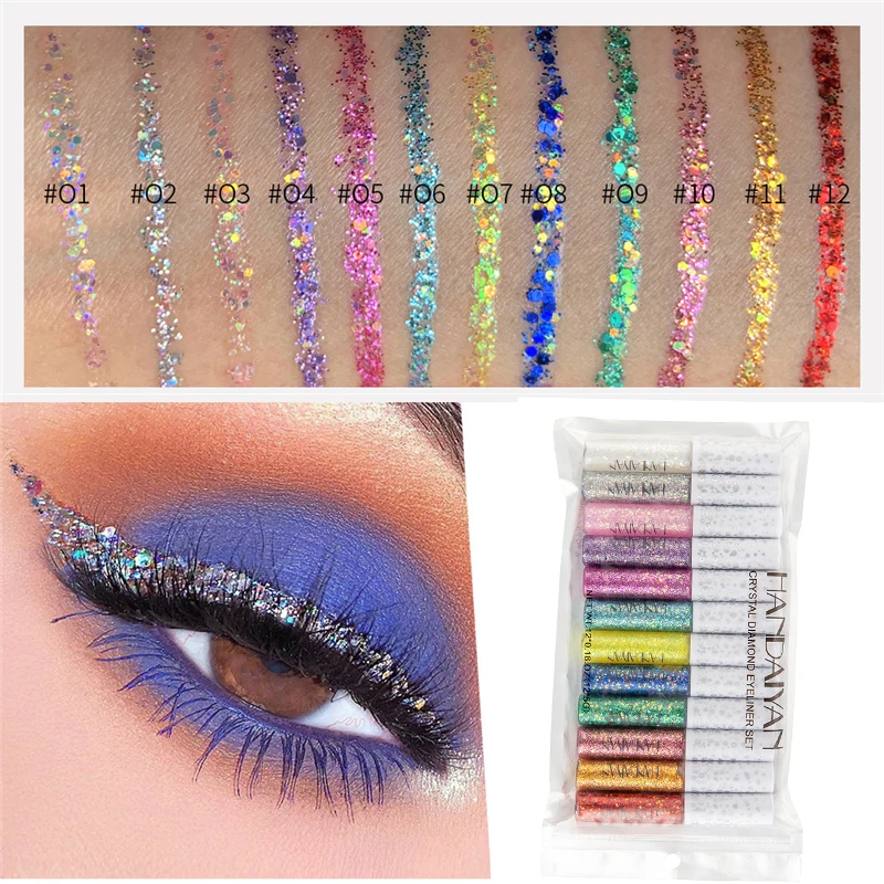 

12 Colors Liquid Glitter Eyeliner Gel Eyes Makeup Waterproof Liquid Color Eye Liner Pencil Matte Purple Pen Make Up Cosmetics