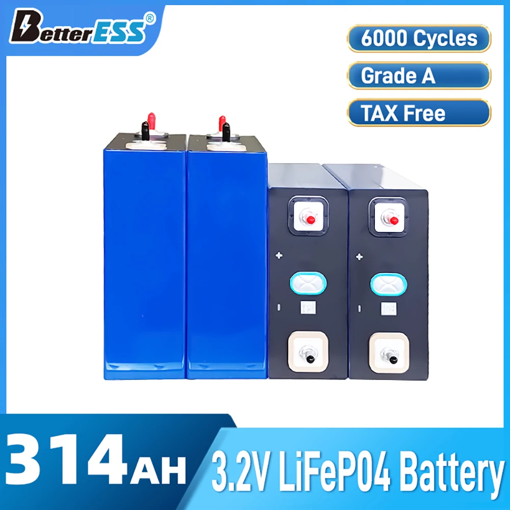 

BetterESS 3.2V 314Ah Lifepo4 Rechargable Battery Pack Grade A Lithium Iron Phosphate Cell 12V 24V Batteries EU US TAX FREE