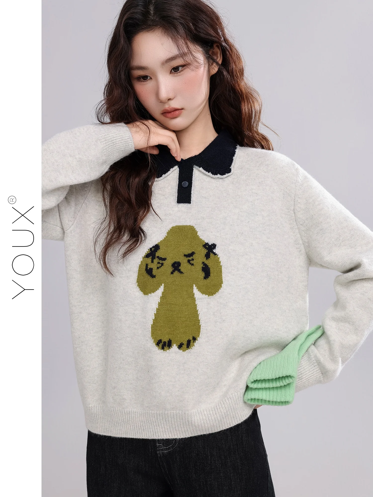 

Loose Women's Knitted Sweater Winter New Sle Casual Velvet een Dog Doll Collar Top Comfortable Polyester Blend Long Sve