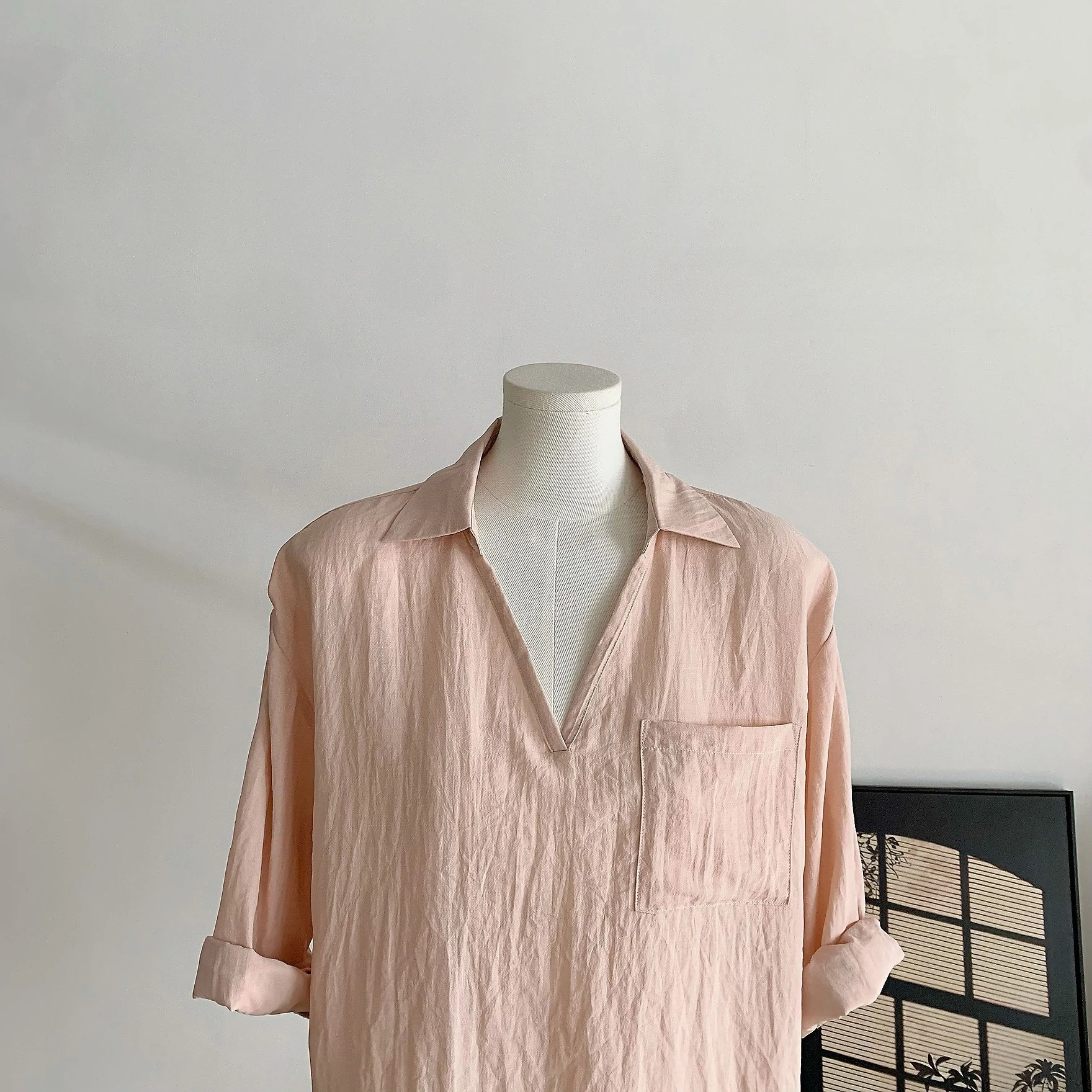 v-neck lapel can be closed waist long sleeve pullover shirt shirt top new product