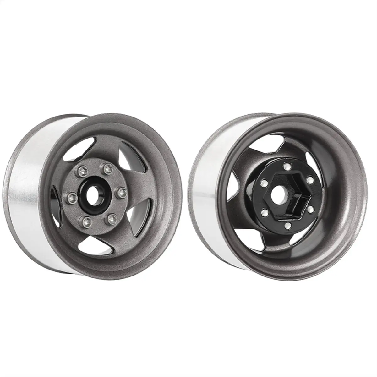 

ABPF 4pcs 1.55" Metal Beadlock Wheel 5-Spoke Wheel Rim for RC 1/10 D90 CC01 LC70 MST, Black