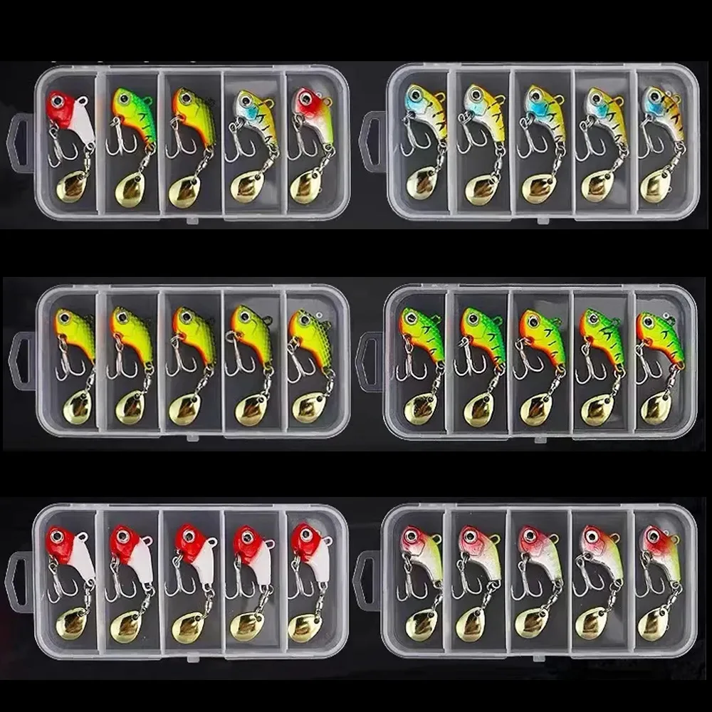 

5Pcs Spinner Blades VIB Fishing Lures Kit, 360° Rotating Metal Vibrating Lure with Swivel, No Tangle, for Freshwater Saltwater