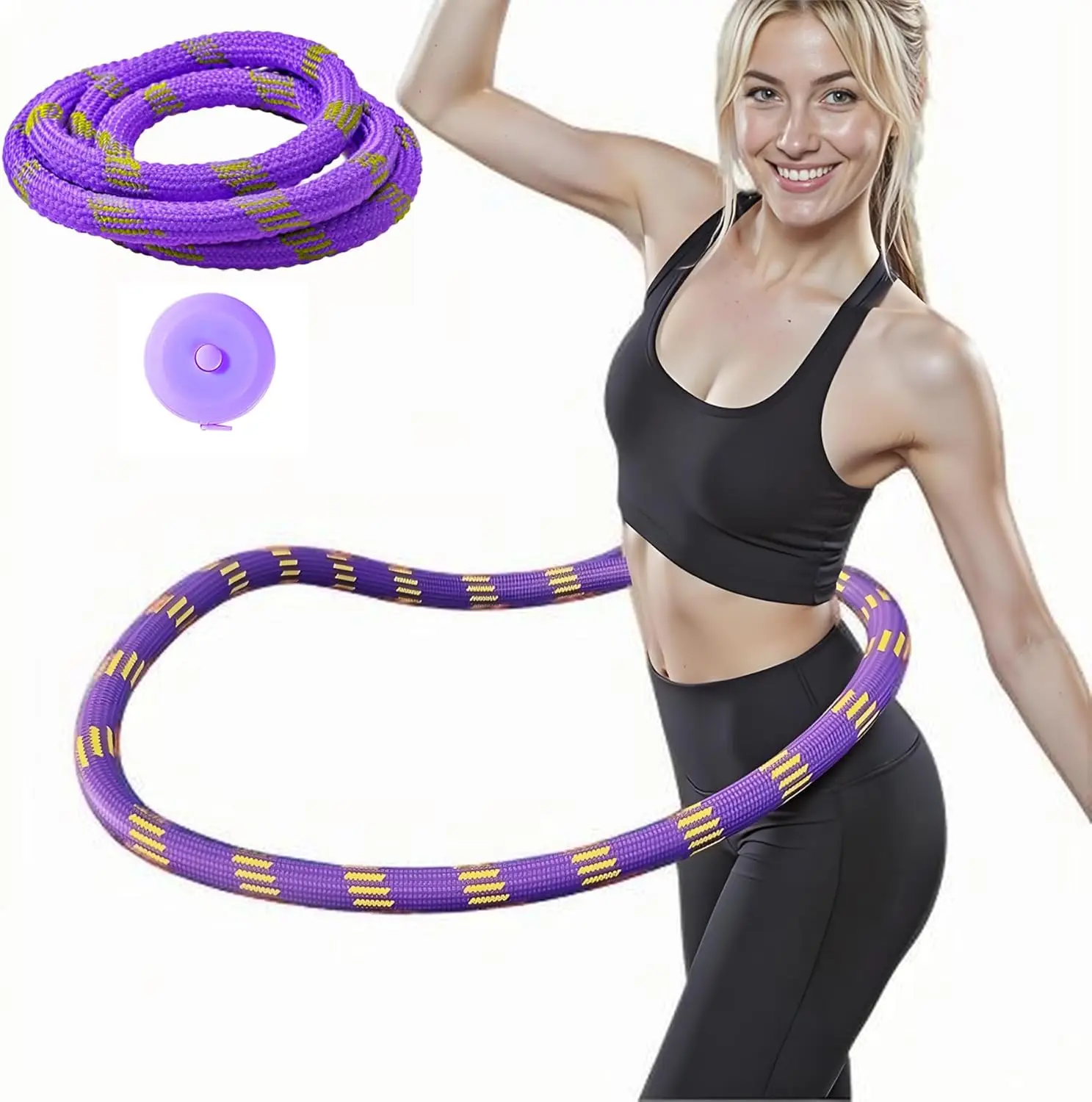 Aro Hula de resorte suave ponderado para adultos, aro de fitness plegable de 3 libras, poliéster resistente, diseño apto para la cintura, delgado portátil