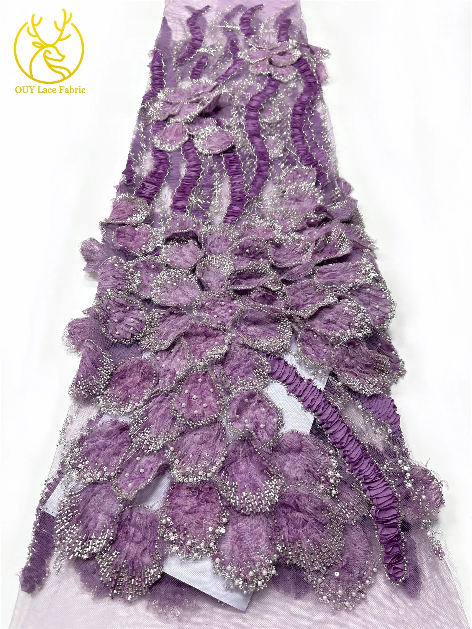 3D Mode Französisches Hochzeitskleid Mesh-Stickerei Pailletten Spitzenstoff Afrikanischer Nigerianischer Perlen-Spitzenstoff Brautkleid Partykleid – Detail 16