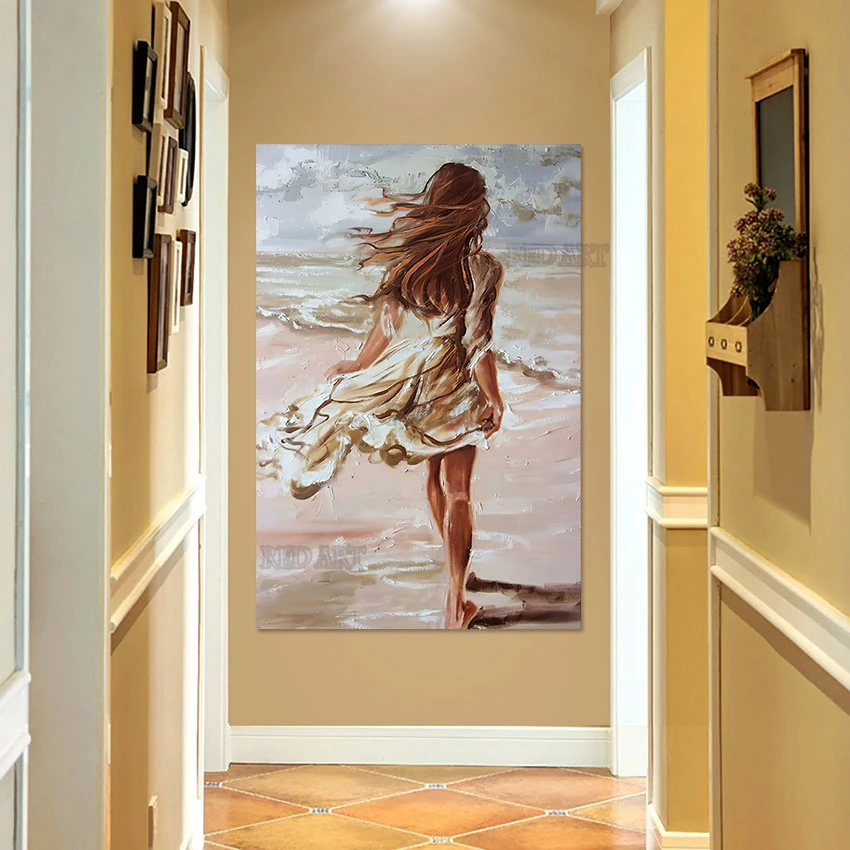 

Sexy Lady Beside Beach Canvas Picture Hand-painted Abstract Figure Portrait Oil Painting Hand-painted Wall Hangings Murals Art